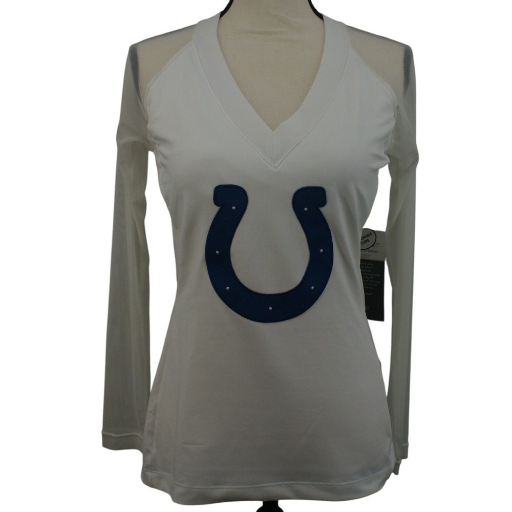 NFL Team Apparel Indianapolis Colts White Mesh Sleeve Open‎ Back Top Medium NWT